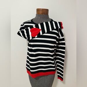 Elliott Lauren Blue and White Striped Sweater with Red Heart-XS